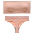 Set lingerie rosa antico a costine con reggiseno a fascia senza spalline e perizoma - L / Rosa