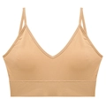 Seamless ribbed nude beige V-neck bralette with thin shoulder straps for women - Nude