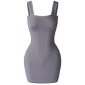 Mini vestido ajustado gris oscuro de punto acanalado con cuello cuadrado para mujer - S / Gris