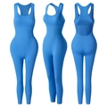 Mono sin mangas de canalé azul cielo para mujer con espalda abierta y tejido elástico - S / Azul