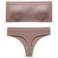 Dusty rose seamless ribbed lingerie set with strapless bandeau bra and matching thong - L / Dusty Pink
