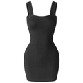 Minivestido ajustado de canalé negro con escote cuadrado y tirantes anchos - S / Negro