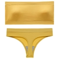 Seamless yellow lingerie set with rib-knit bandeau top and thong in bright yellow - L / Yellow