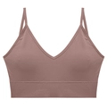 Seamless dusty pink rib-knit bra with deep V-neck and thin double shoulder straps - Dusty Pink