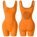 Vista anteriore e posteriore della tuta sportiva arancione senza schienale per donna - S / Arancione