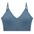 Seamless V-neck ribbed knit bra set in fog blue with thin straps and wide elastic band - Blue