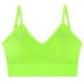 Neon green ribbed knit seamless sports bra with thin straps and deep V-neckline - Fluorescent Green