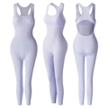 Light purple ribbed one-piece yoga jumpsuit with racerback and cutout detail - Light Blue