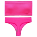 Seamless fluorescent rose pink two-piece lingerie set with tube top and thong - L / Hot Pink