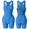 Blauwe geribbelde naadloze yoga romper met brede bandjes en een open U-rug ontwerp - S / Blauw