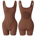 Brown backless sports bodysuit with wide straps and high-stretch peach hip shaping - Coffee