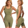 Olive green backless sports bodysuit with high-stretch ribbed texture and lifting effect - Olive Green