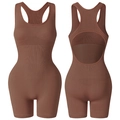 Donkerkoffie naadloze yoga bodysuit met brede bandjes en geribbelde buikcontrole - S / koffiekleur