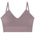 Dusty purple ribbed seamless wireless bra with thin straps and deep V-neckline - Purple Grey