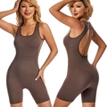 Dark brown backless compression shapewear bodysuit with U-neck and high elasticity - Coffee