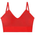 Seamless red ribbed knit v-neck bralette set with thin straps and elastic waist band - Red