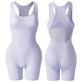 Lavender seamless ribbed yoga bodysuit with wide straps and open back design - S / Light Blue