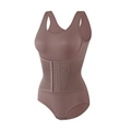 Nahtloser brauner Shapewear-Body mit Bauchweg-Hakenverschluss und breiten Trägern - Altrosa