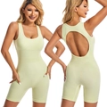 Women's backless sports bodysuit in pale yellow with ribbed tummy control and high stretch - Matcha Green