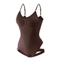 Slimming seamless bodysuit in deep brown with ribbed waist support and adjustable straps - S / Coffee