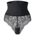 Tanga reductor de encaje negro con talle alto para control de abdomen y vientre - S / Negro