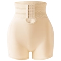 Faja reductora de talle alto en color beige con ganchos frontales y malla suave - S / Color Piel