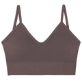 Seamless V-neck grey-purple ribbed wireless bra and camisole set for women - Coffee