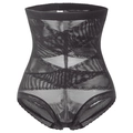 High-waisted tummy control underwear in black mesh with criss-cross shaping panels - S / Black