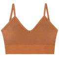 Brown ribbed seamless v-neck crop top with thin straps and elastic wide band - Orange