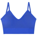 Navy blue seamless ribbed crop top with V-neck and thin straps for women - Bright Blue
