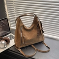 Borsa tote marrone vintage in ecopelle con nappa e spallacci regolabili - Con Ciondolo Piccola Borsa / Marrone