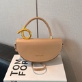 Bolso montura beige con asa de nudo dorado y correa de cuero desmontable - Caqui
