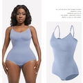 Light blue shapewear bodysuit with ribbed texture, adjustable straps and waist control - Triangle Style Light Blue / S