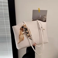 White crocodile pattern tote bag with silk scarf and elegant gold hardware - White