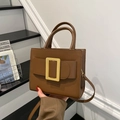 Braune Retro-Handtasche in Quadratform mit goldener Schnalle und Umhängeriemen - Braun