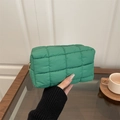 Green quilted down puffer toiletry bag with zipper closure and octagonal design - Green