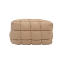 Pochette matelassée en nylon beige avec motif à carreaux et fermeture éclair dorée - Kaki