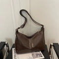 Dunkelbraune Retro-Schultertasche aus PU-Leder mit verstellbarem Gurt und Verschluss - Braun