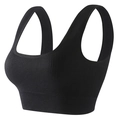 Black ribbed sports bra with square neckline and wide shoulder straps for support - M / Wide Strap Square Neck Bra / Black (AB01)