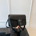 Fashion black crossbody bag with vintage silver cross buckle and elegant chain strap - Black
