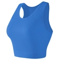 Blue ribbed padded sports bra with wide neck design and moisture-wicking fabric - Blue (AB02)