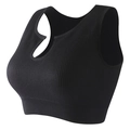 Women's black ribbed sports bra with U-neck design for running and yoga fitness - Black (AB03)