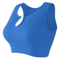 Women's rib-knit sports crop top in vibrant blue featuring a deep V-neck and wide straps - Blue (AB03)