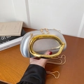 Silver hardshell evening clutch with oversized gold oval handle and chain strap - Silver