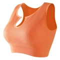 Bright orange ribbed sports bra featuring a U-shaped neckline and elastic wide hem band - Orange (AB03)