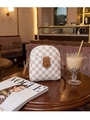 Piccola borsa a tracolla con motivo a scacchi bianco e marrone e tracolla in pelle - Bianco