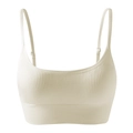 Minimalist beige ribbed sports bra with thin straps and elastic band for fitness - White (AB07)