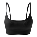 Black ribbed high-elastic sports bra with adjustable thin straps and a U-neck design - Black (AB07)
