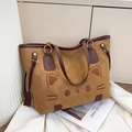 Borsa tote giallo zenzero con ricamo a gatto carino e grande capacità interna - Marrone