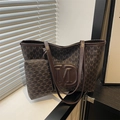 Dark coffee tote bag with M-letter monogram and matching inner pouch set - Brown
